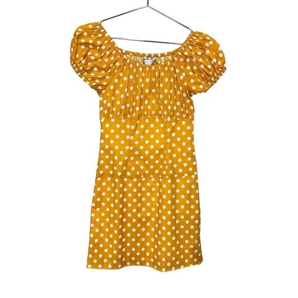 NWT Caroline Constas Calla Polka Dot Puff Sleeve Mini Dress Yellow White Size XS - Picture 6 of 11